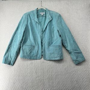 Coldwater Creek Suede‎ Blazer Jacket Pockets Aqua Blue Career Size L